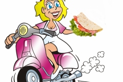 Pizza Girl driving Scooter